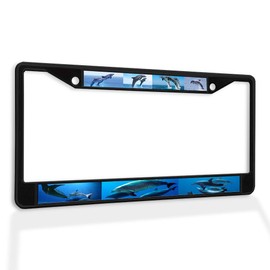 Fastasticdeals Metal Insert License Plate Frame Swimming Dolphin Weatherproof Car Accessories Black 2 Holes Solid Insert