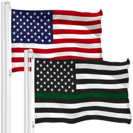UD_G128 Combo Pack: USA American Flag & Thin Green Line Flag 3x5 FT Printed 150D Indoor/Outdoor, Vibrant Colors, Brass Grommets,