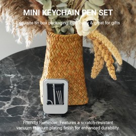 Origin-Joy 2 Pack Mini Pen Set, Small EDC Keychain Metal Pen, Short Micro Tiny Bolt Action Pocket Pen with 6 D1 Refills for Travel & Wallet (Sandblasting)