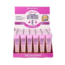 Ruby Kisses Broadway Vita-Lip Brillo de labios transparente (Paquete de 48 con vitamina E), fórmula ultrahidratante y calmante con aceites multivitamí