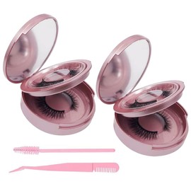 2 PCS Eyelash Storage Case with Mirror – 2-Layer Circle Lash Box, Travel-Friendly Organizer with Lash Holder & Disposable Mascara Brushes (Rose Gold)