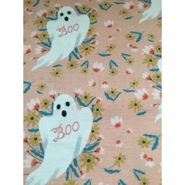 Dear Stella Cotton Fabric BOO - Pat# DFG2460 on Papaya Background by the 1/2 yd