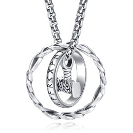 Ruichicoo Viking Thor Hammer Necklace S925 Sterling Silver Circle Viking Mjolnir Jewelry Thor's Hammer Necklace for Men Women