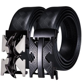 Barry.Wang 2 Pack Ratchet Belt Mens Leather Belts Balck Bat Buckles Slide Automatic 1 3/8" Business Dinner Gift Cut To Fit