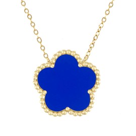 Blue 5 Leaf Clover Flower Necklace for Women 18K Gold Plated Sterling Silver - 16th 18th 21st 30th 40th 50th 60th Birthday Gifts for Girls Her Mum Nan Sister Daughter Wife Girlfriend GF Christmas