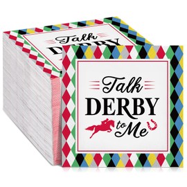 Pasimy 100 Pieces Talk Derby to Me Napkins Bulk Derby Day Cocktail Napkins Decorative Horse Racing Party Napkins for Horse Race Run for the Roses Party Decoration Supplies (Grid)