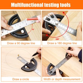 Byffor Protractor, Woodworking Metal Ruler with Block, Magnetic Attachment, Removable Angle Ruler, Speed Marker, High Quality Professional Measuring Tools