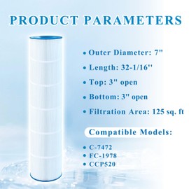 Chryseos Pool Filter Compatible with C-7472, FC-1978, CCP520, 817-0131, Clean and Clear Plus 520, PCC130/-M/PAK4, 4 × 125 sq. ft., 4 Pack