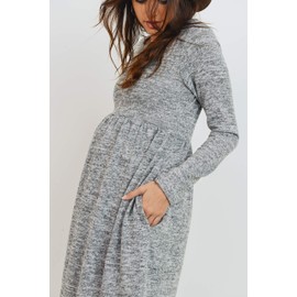 HELLO MIZ Women's Maternity Sweater Knit Dress with Pocket (Heather Gray, M)