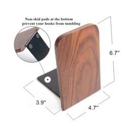 Bamber Wood Bookends, Decorative Bookends for Shelves Heavy Books, Office Book Stand, Black Walnut, H6.7 x W4.7 x L3.9