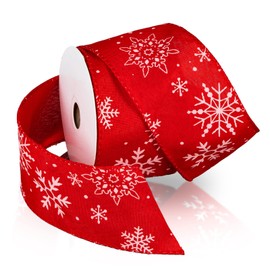 Whaline Cinta navideña con borde de alambre, 6,3 cm, cinta de copos de nieve, suave, cinta decorativa rústica, para envolver regalos, arreglo floral, 10 yardas