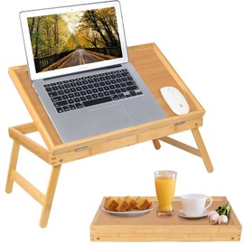 Bed Tray Breakfast Food Tray with Folding Legs Kitchen Serving Tray for Lap Desks Notebook Computer Sofa Platters TV Snack Tray(Beige, Large)