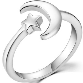 Jude Jewelers Stainless Steel Star Moon Wedding Engagement Statement Promise Ring, Metal, Cubic Zirconia