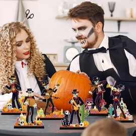 6Pcs Dia De Los Muertos Decorations Wooden Table Centerpiece Day of the Dead Decorations Sugar Skull Table Decor for Mexican Fiesta Tiered Tray Decor