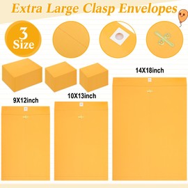 Fullhawl 60 Pcs 3 Sizes Extra Large Mailing Clasp Envelopes 14 x 18, 10 x 13, 9 x 12 Jumbo Kraft Catalog Manila Envelope with Clasp Closure for Privacy Ensuring Storing Mailing Documents Business