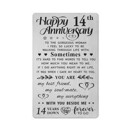 FALOGI 14th Anniversary Card Gifts for Wife, Happy 14 Year Anniversary Card, Metal Engraved Wallet Card
