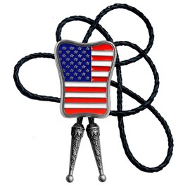 Moranse Bolo Tie with Fluttering American Flag Patriot Style Genuine and Cowhide Rope (Patriot Flag)