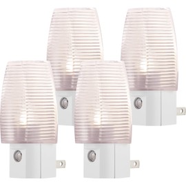 Lights By Night, Clear Shade LED Night, Plug-in, Dusk to Dawn Sensor, Auto On/Off, Soft White, Energy Efficient, Ideal for Bedroom, Bathroom, Kitchen, Hallway, UL-Certified, 31924, 4 Pack