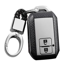 SANRILY Funda de Piel con Textura de 2 Botones para Suzuki Swift 2022 2021 Sport Hybrid V, XL7 2021, ignis Hybrid 2020 2021, Accesorios sin Llave con llaveros, Color Plateado