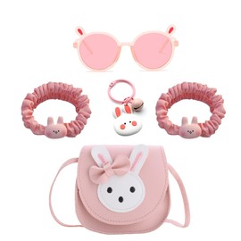 mkemka Girls Handbag Set Crossbody Bag Toddler Handbag Cartoon Bunny Children's Hair Rope and Kids Sunglasses with Rabbit Ears Rabbit keychain Suitable for Preschool Kids Toddlers Girls