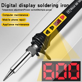 Lötkolben Set 100W LCD, Soldering Iron mit Einstellbar Temperatur 200-600°C Lötkolben mit Ein/Aus Schalter, 15g Lötdraht, 5 Lötspitzen, Lötset für Elektrische Arbeiten-Schwarze