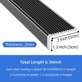 VNBQB 3-Pack Metal Stair Nosing Edge Trim, 36in x 2 in x 1.2in, Aluminum Stair Edge Protector Non-Slip for Indoor Outdoor, Black