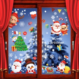 187PCS Christmas Decorations Snowflake Window Clings for Glass Indoor Christmas Stickes Decor Holiday Snowflake Santa Claus Reindeer Decals for Door/Home/Office/Car Xmas Decoration Noel