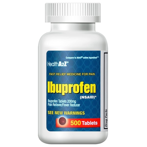 HealthA2Z® Ibuprofen 200mg | 500 Counts | Pain Relief | Body Aches | Headache | Arthritis | Cramps | Back Pain | Fever Reducer |