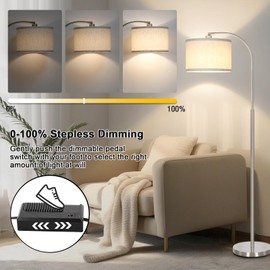 Boncoo Arc Floor Lamp, Dimmable Floor Lamp for Living Room, Standing Lamp with Adjustable Drum Shade, Tall Pole Lamp for Bedroom Study Room Office, 9W 3000K LED Bulb Included