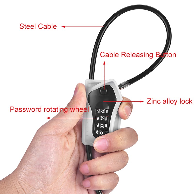 GIYO Anti theft 4-Digit Password Zinc Alloy Lock Steel Cable