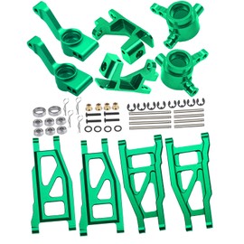 Rcarmumb Upgrades Part for 1/10 Slash 4x4 VXL,Stampede 4X4 VXL,Rustler 4X4 VXL,Hoss 4X4 VXL,Alloy Front Rear Suspension Arm & Steering Blocks Caster Blocks C-Hubs Stub Axle Carriers,Green