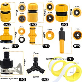 MOAZIFI Garden Hose Connection Set - Coupling 1/2 Inch Hose Connector Kit with 16 Pieces Including Hose Coupling 1/2 Inch, Y Piece and Gaskets
