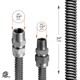 Highcraft GUHD-TT12-24L Gas Line Hose 5/8" O.D. x 24" Length with 1/2" x 3/4" MIP Fitting, Uncoated Stainless Steel Flexible Connector, 24 Inch