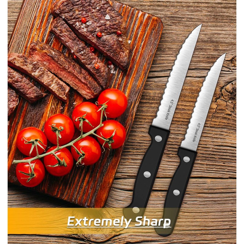 Steak Knives, 7 Pieces Steak Knife Set with Block, High
