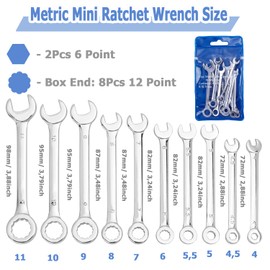 Mesee 10Pcs Mini Combination Wrench Set, Ratchet Spanner Set, Metric Combination Spanner Kit, 4-11mm Small Wrench Fixed Head Open and Box End Wrench Spanner Set Repair Tool