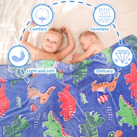 UOFON Dinosaur Blanket for Boys Glow in The Dark Blanket Dino Throw Birthday Gifts for Kids Toddlers Soft Warm Cozy Cute Dinosaur Gifts for Girls Dinosaur Room Decor Glowing Blanket