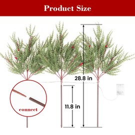 MINDELF 3 PCS Christmas Lighted Branches for Vases, 147 Lights with Cypress-Leaf and Red Berries, Battery Operated, Timer, Handmade Artificial Evergreen Sprig Twinkle Trees for Indoor Outdoor