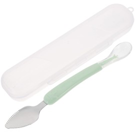 1pcs Double Head Baby Spoon,Silicone Baby Fruit Scraping Mud Spoon Feeding Spoons Training Spoon Set for Infants Baby,Green