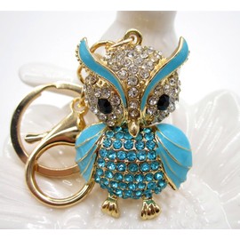 Cute Blue Owl Keychains for Women Girls Rhinestone Animal Key Chains Key Ring Purse Handbags Bag Charms Backpack Tote Accessories Gifts