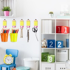Cinnvoice 6 Pcs Pencil Shaped Magnetic Hooks Fun Wall Hooks Colorful Magnet Utility Wall Hangers Classroom Hooks for Back to School Day Decor Teacher Supplies for Storing Key Bags Kids Coat Jackets