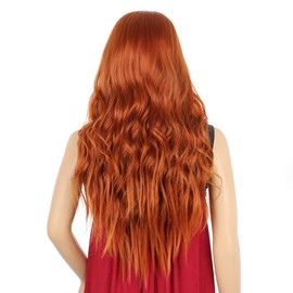Xtrend 24 Inch Copper Red Natural Wavy Wig Long Auburn Curly Wavy Wig for Black White Women Middle Part Natural Looking Heat Resistant Replacement Wigs