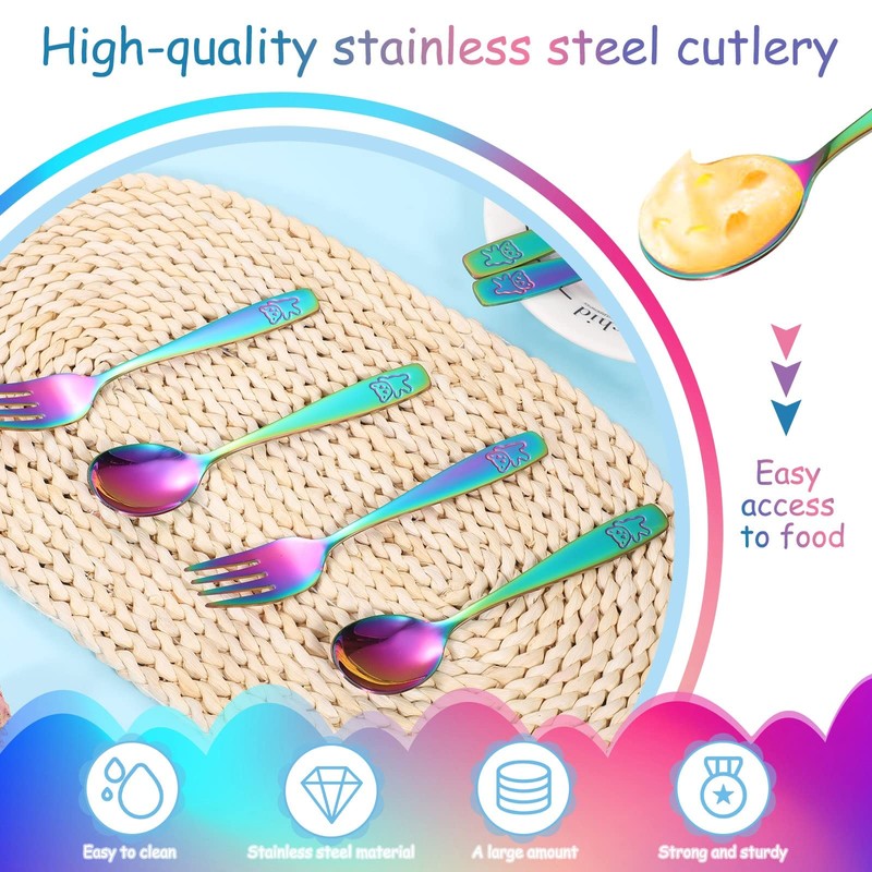 Pimoys 6 Pieces Toddler Utensils Kids Rainbow Silverware Stainless Steel