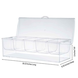 Tablecraft 10007 Bar Condiment Holder, Polystyrene, (5), 16.125 x 6.25 x 5, Five 1.2 pt Inserts, Clear