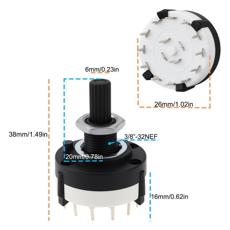 OTOTEC 5pcs Rotary Switch 26x38mm Step Switch 0.3 A 125-250V