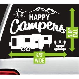 Happy Campers 5th Fifth Wheel Camper Camping Decal Sticker for Car Window BG 641