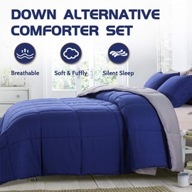Decroom Lightweight Full Comforter Set with 2 Pillow Sham - 3 Pieces Set - Quilted Down Alternative Comforter/Duvet Insert for All Season - Blue/Grey - Full Size