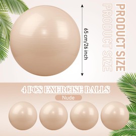 Leyndo 4 Pcs 26 Inch Yoga Exercise Ball Pilates Pregnancy Birthing Fitness Ball with Quick Pump Anti Burst for Improved Posture, Balance, Yoga, Pilates, Training (Nude)