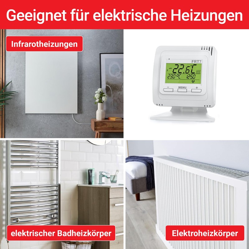 ELEKTROBOCK FRT7B3 Wireless Room Thermostat with Stand, Place Anywhere, with