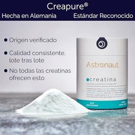 Creatina Monohidratada Creapure® - 100 Porciones, 100% Pura, Hecha en Alemania, Sin Sabor, Solo 1 Ingrediente – Astroonaut