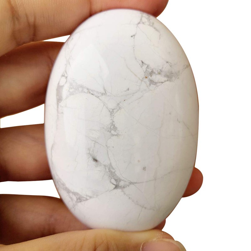 Lovionus89 White Howlite Turquoise Worry Stones, Natural Oval Palm Tree